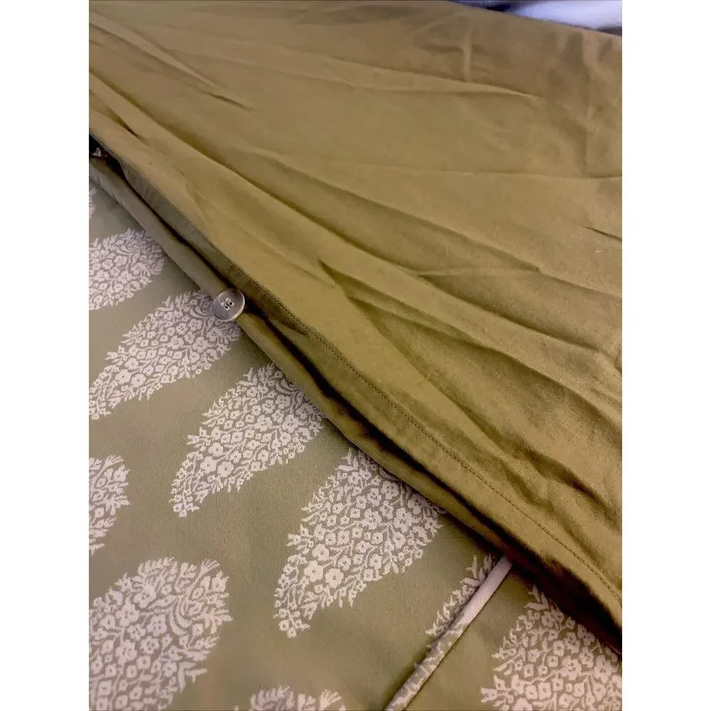 Pottery Barn GORGEOUS rare Queen Cotton Blend Reversible Duvet Cover. Green Pri